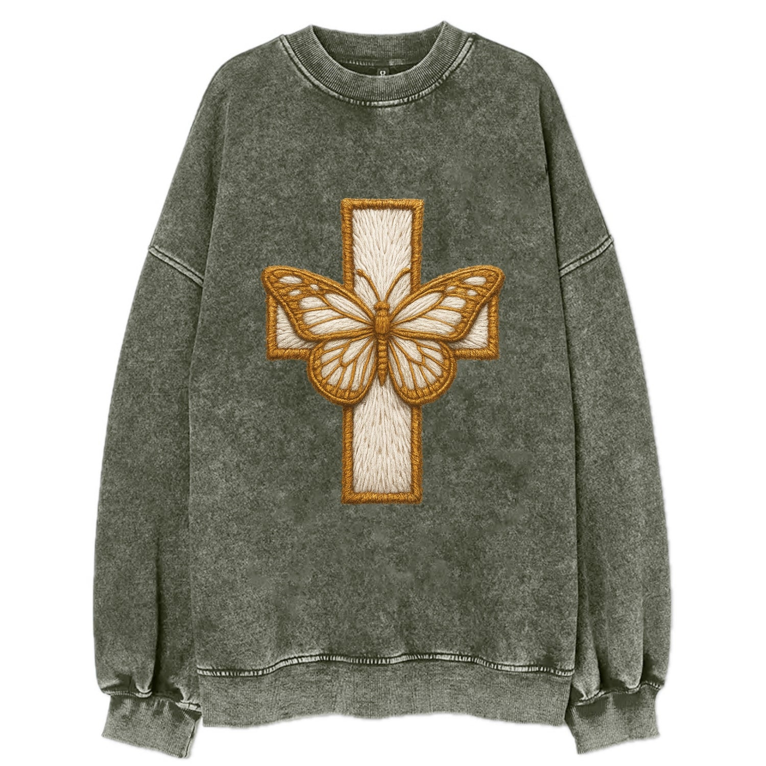Resurrection Cross  - Vintage Sweatshirt - Forest Mist(Green)