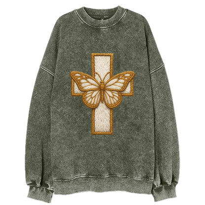 Resurrection Cross  - Vintage Sweatshirt - Forest Mist(Green)