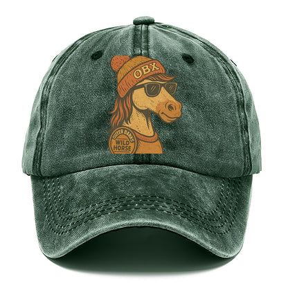 Outer Banks Wild Horse wearing OBX beanie with pom pom and wayfarer sunglasses - Classic Cap - Forest Mist(Green)