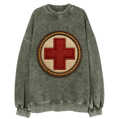 Medical Cross  - Vintage Sweatshirt - Forest Mist(Green)