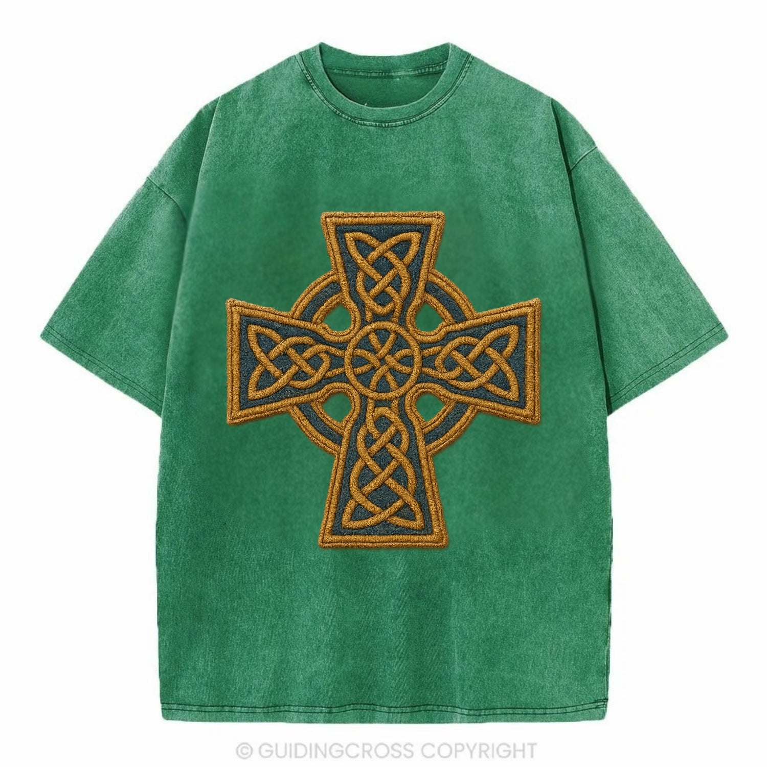 Book Of Kells Cross - Vintage T-shirt - Forest Mist(Green)