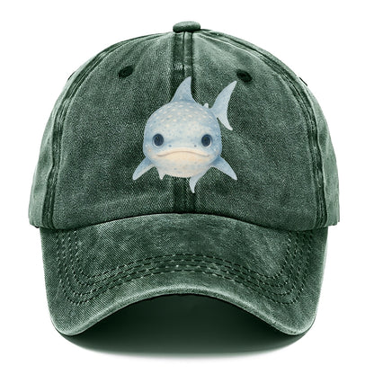 Baby Whale Shark - spotted blue-gray, wide mouth closed, tiny eyes, front-facing, - Classic Cap - Forest Mist(Green)