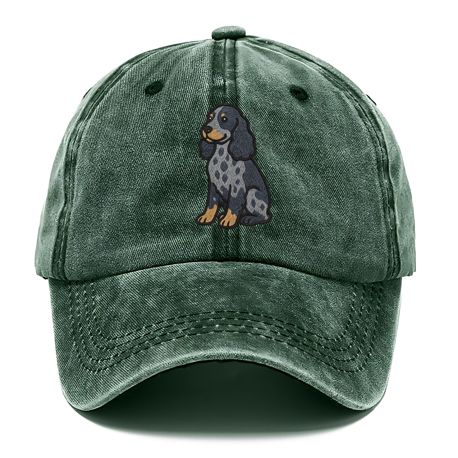 English Cocker Spaniel - Blue roan embroidered sitting pose - Classic Cap - Forest Mist(Green)