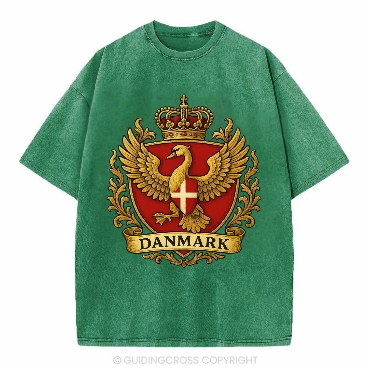 Denmark Heritage Badge  - Vintage T-shirt - Forest Mist(Green)