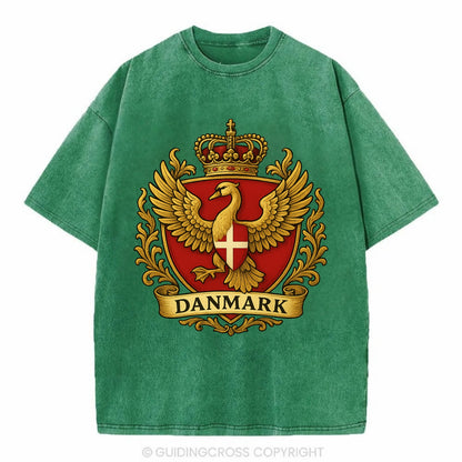 Denmark Heritage Badge  - Vintage T-shirt - Forest Mist(Green)