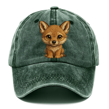 Baby Coyote Pup - tan fur, large ears, golden eyes, front-facing, clever baby - Classic Cap - Forest Mist(Green)
