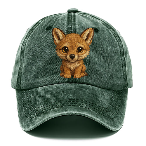 Baby Coyote Pup - tan fur, large ears, golden eyes, front-facing, clever baby - Classic Cap