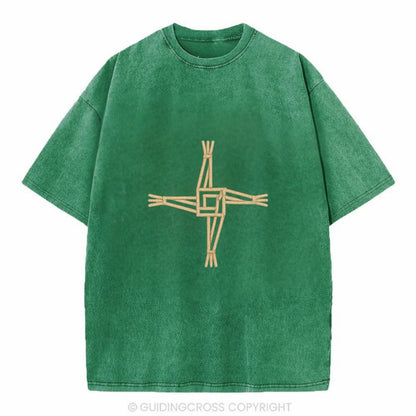 Saint Brigid's Cross  - Vintage T-shirt - Forest Mist(Green)
