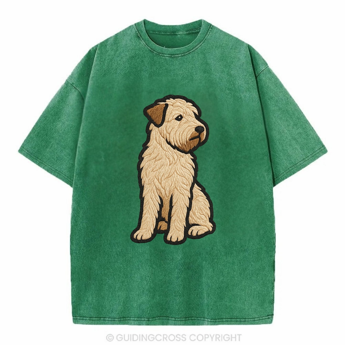Soft Coated Wheaten Terrier - Light tan flowing coat embroidered pose - Vintage T-shirt - Forest Mist(Green)