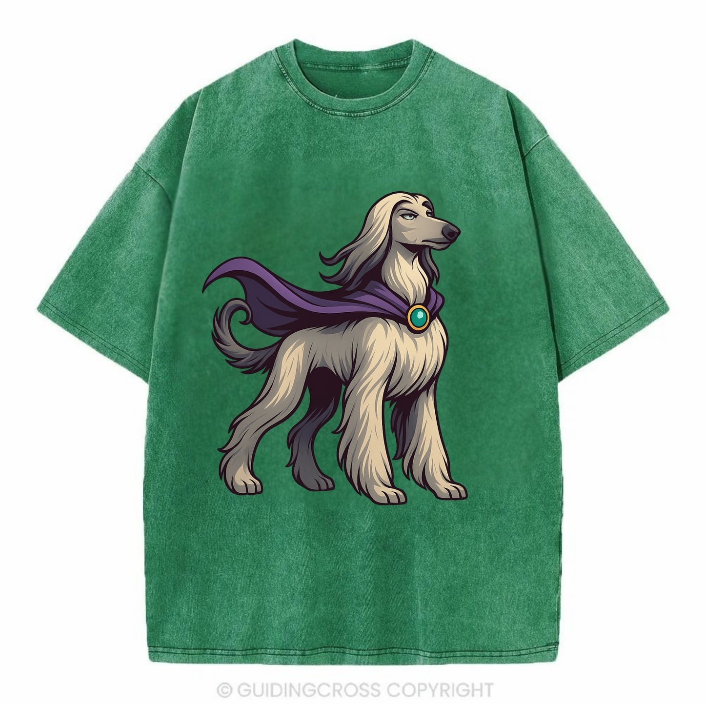 Afghan Hound Mystic Hero  - Vintage T-shirt - Forest Mist(Green)