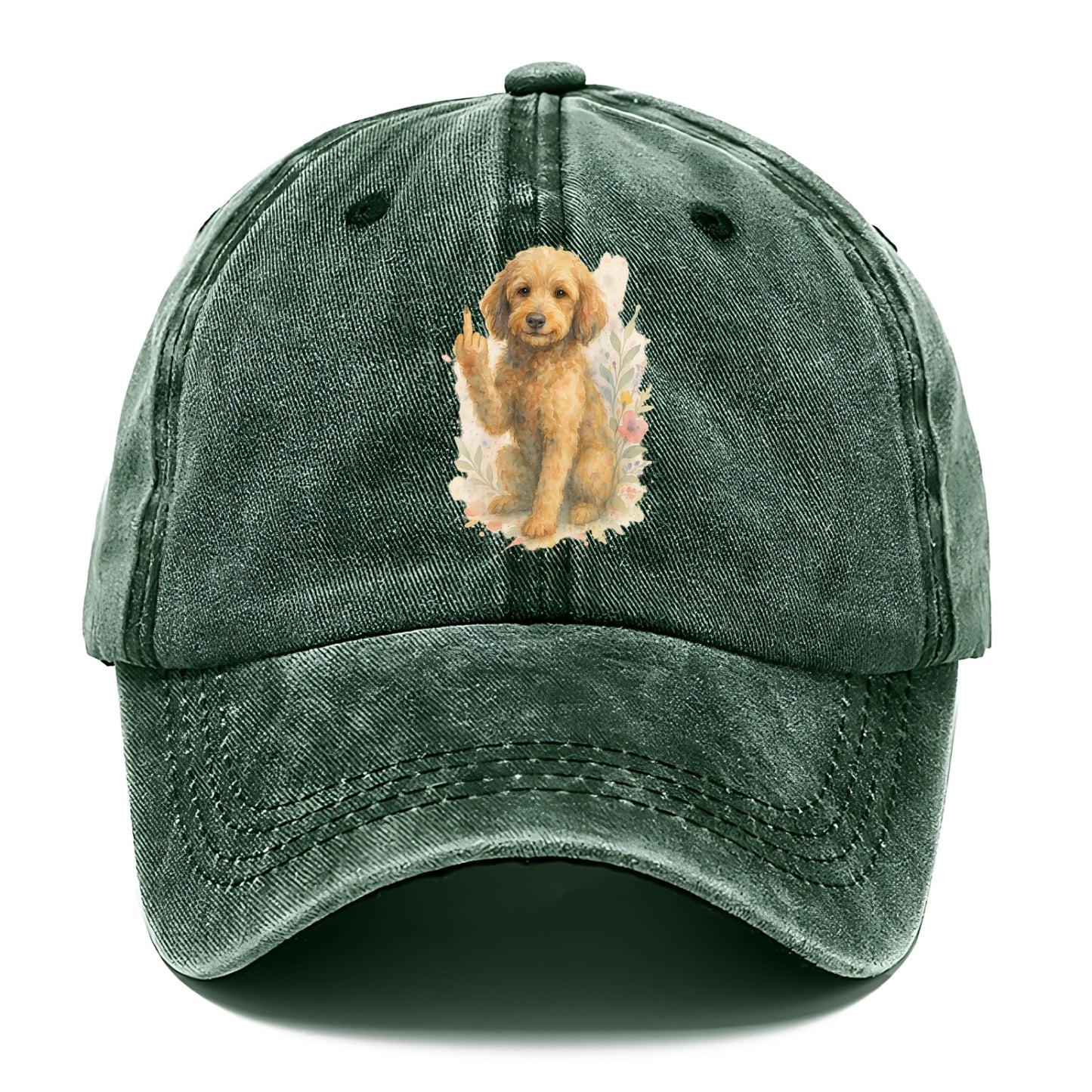 Labradoodle hypoallergenic with wavy coat, intelligent eyes, paw raised - Classic Cap - Forest Mist(Green)