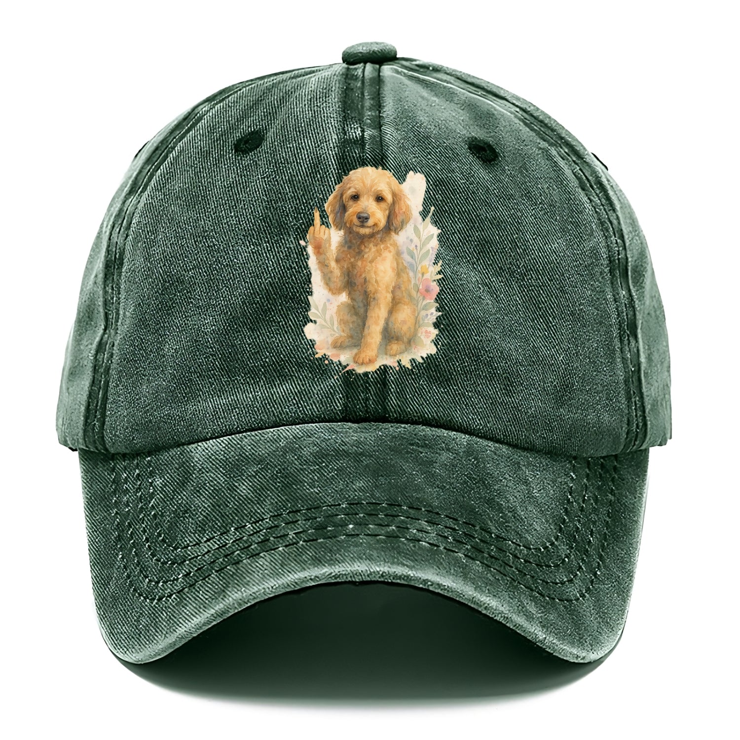 Labradoodle hypoallergenic with wavy coat, intelligent eyes, paw raised - Classic Cap - Forest Mist(Green)
