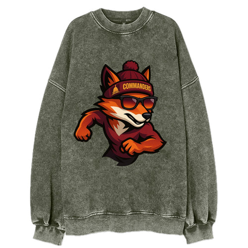 Washington Fox wearing Commanders beanie with Capitol patch and wayfarer - Vintage Sweatshirt