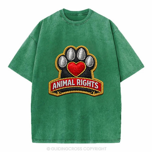 ANIMAL RIGHTS - raised paw with heart in red , advocacy - Vintage T-shirt - Forest Mist(Green)