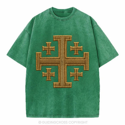 Jerusalem Cross  - Vintage T-shirt - Forest Mist(Green)