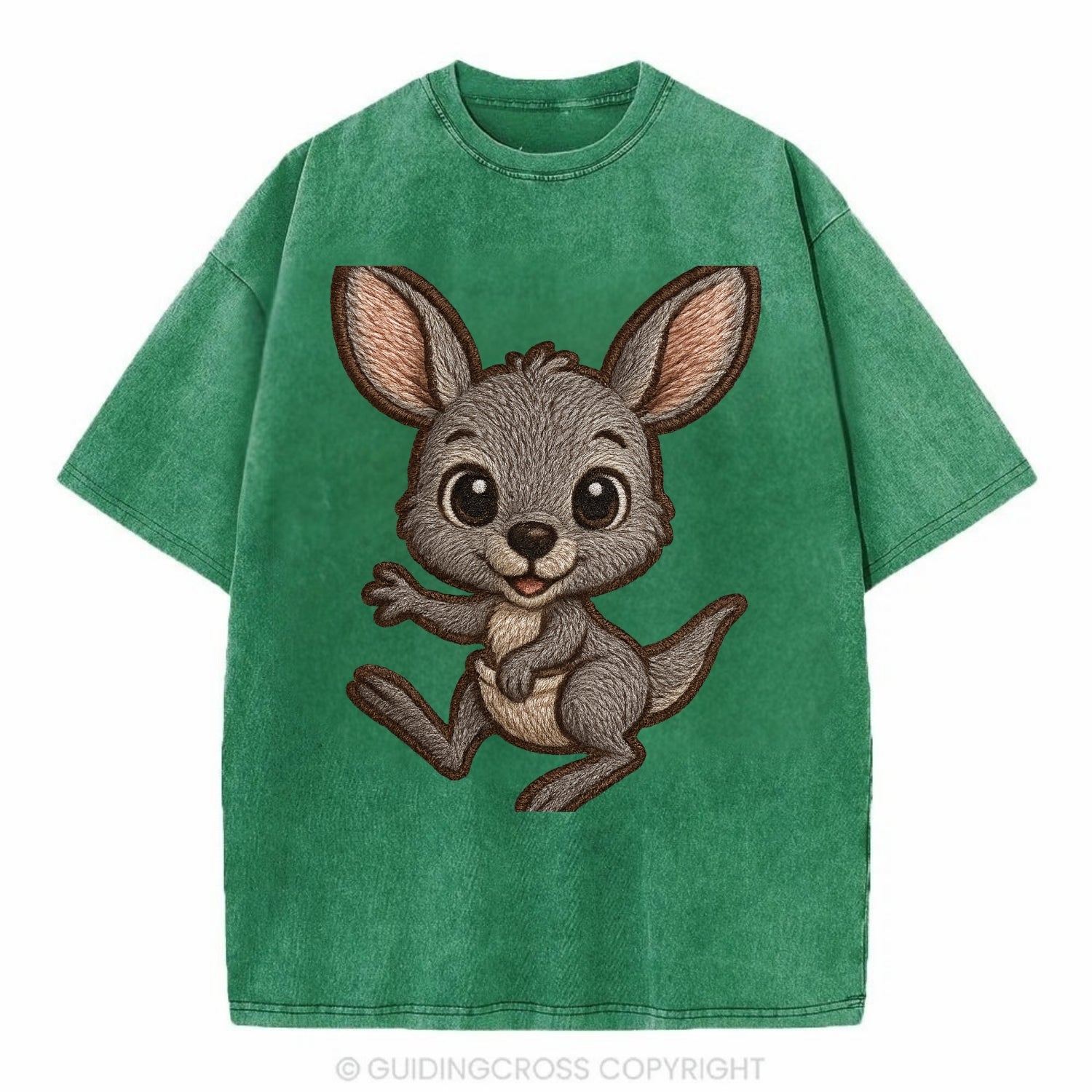 Baby Kangaroo Joey - gray fur, large ears, in pouch peek, bright eyes, - Vintage T-shirt - Forest Mist(Green)