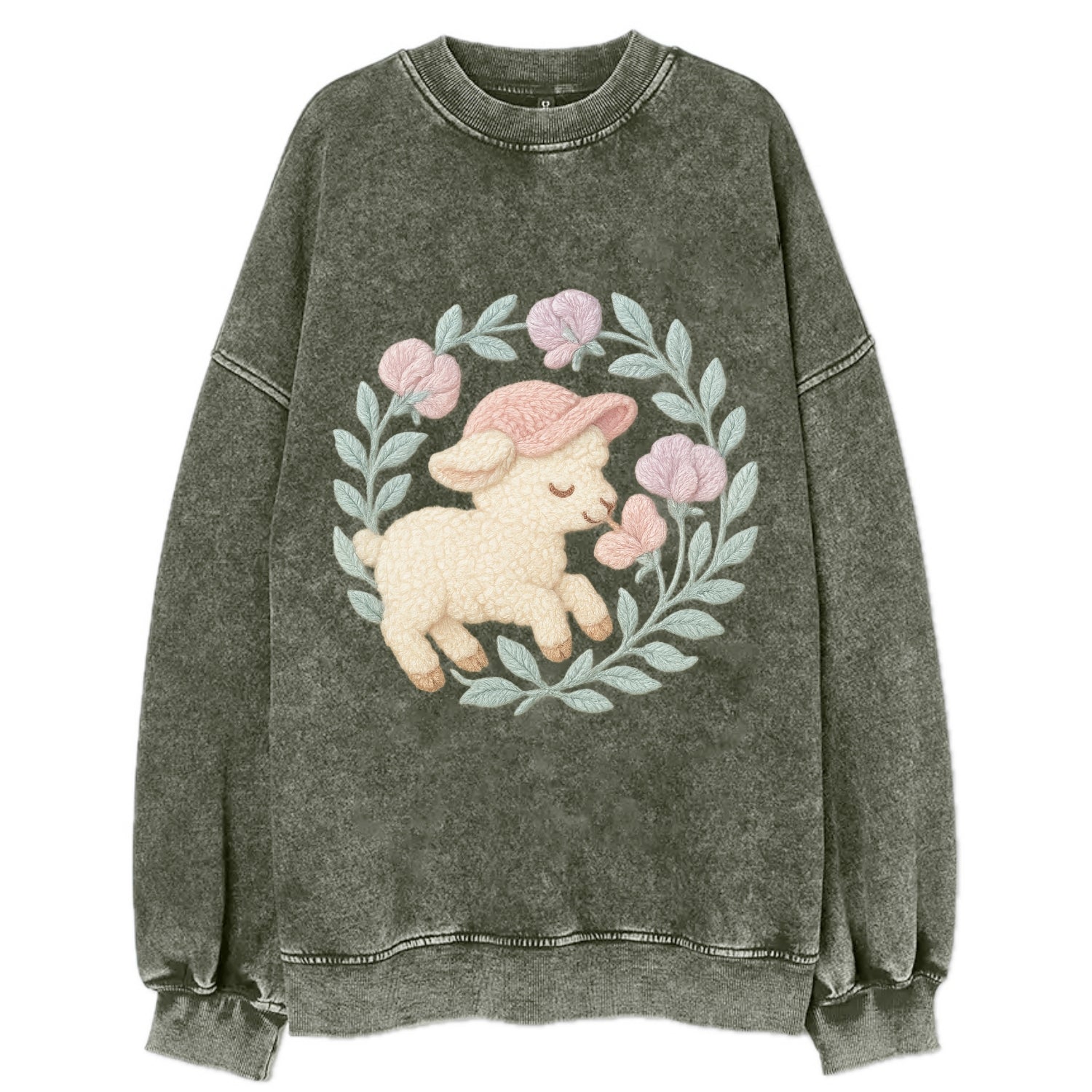 Lamb Sweet Peas  - Vintage Sweatshirt - Forest Mist(Green)
