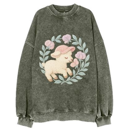 Lamb Sweet Peas  - Vintage Sweatshirt - Forest Mist(Green)