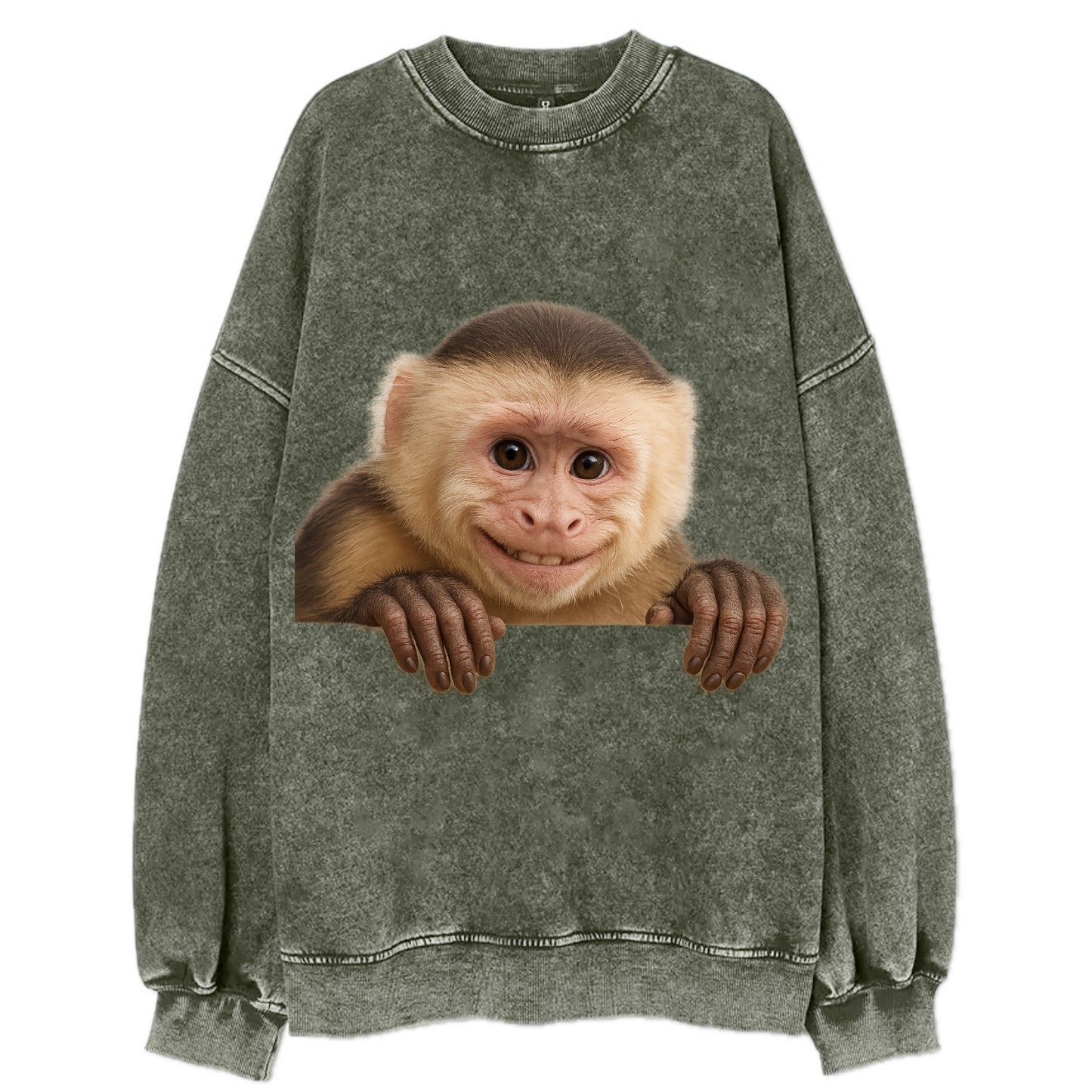 Capuchin Monkey  - Vintage Sweatshirt - Forest Mist(Green)