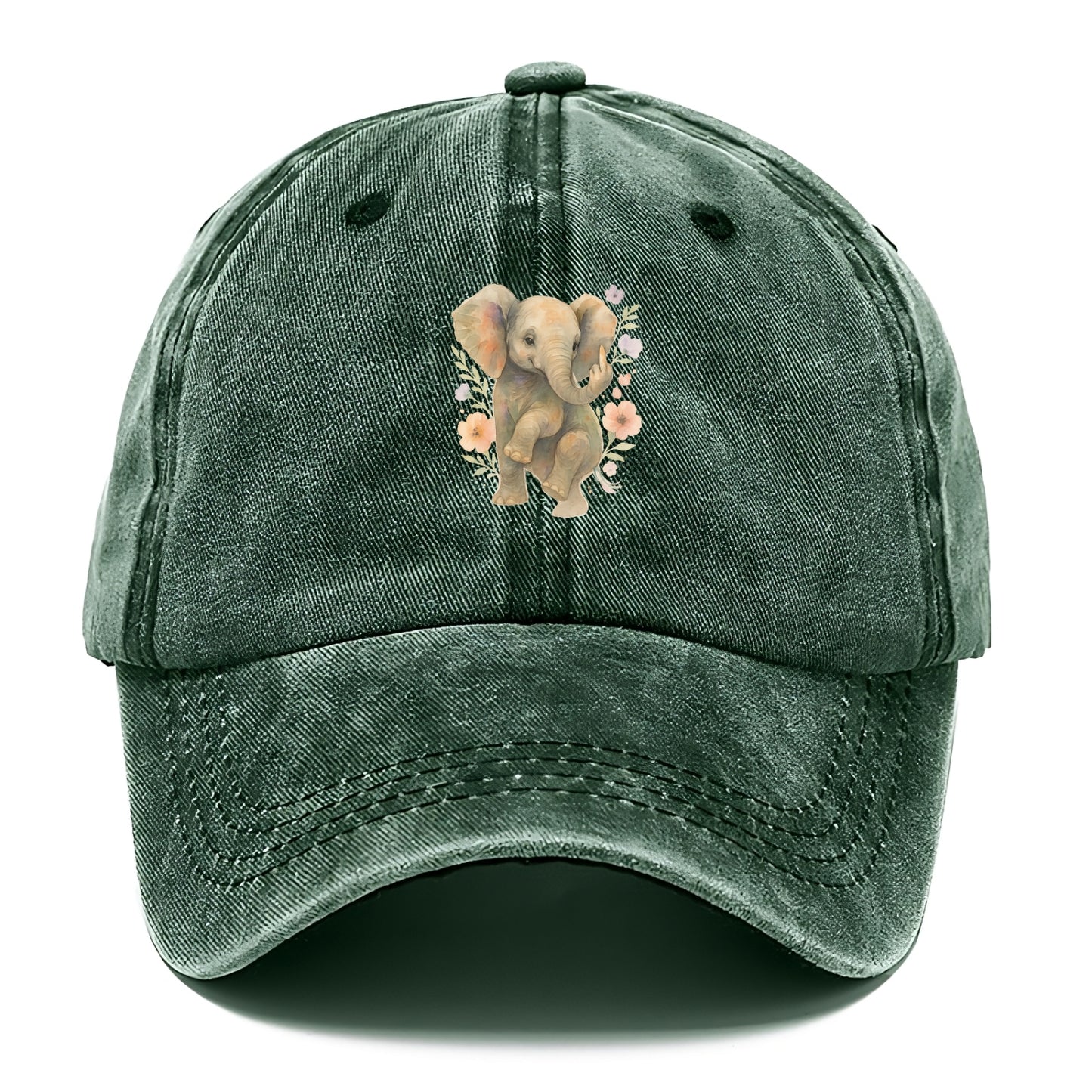 baby elephant with trunk up, one foot raised with middle toe extended - Classic Cap - Forest Mist(Green)