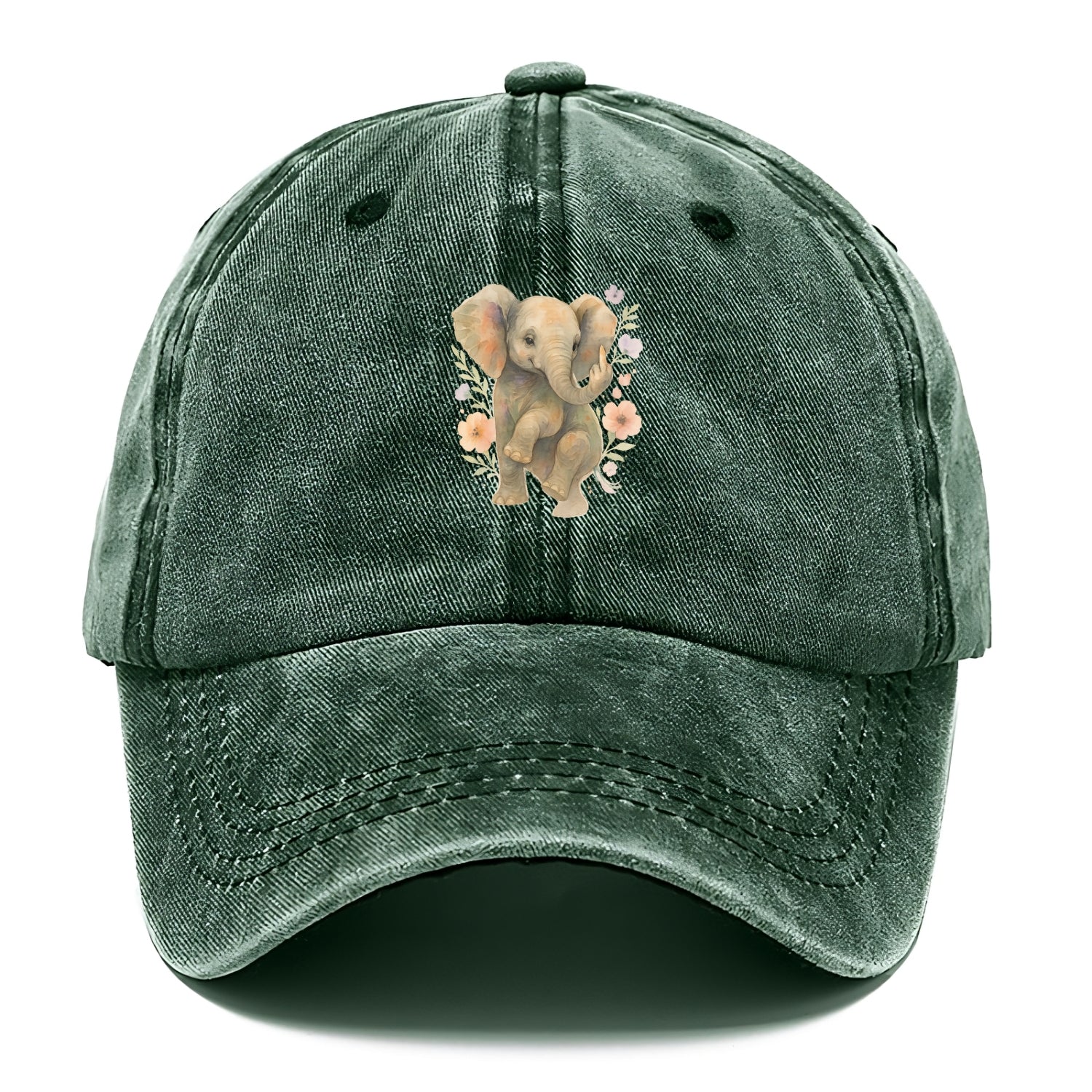 baby elephant with trunk up, one foot raised with middle toe extended - Classic Cap - Forest Mist(Green)