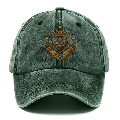 Weathered antique brass crown above a hammered gunmetal heart framed by ivy-woven - Classic Cap - Forest Mist(Green)
