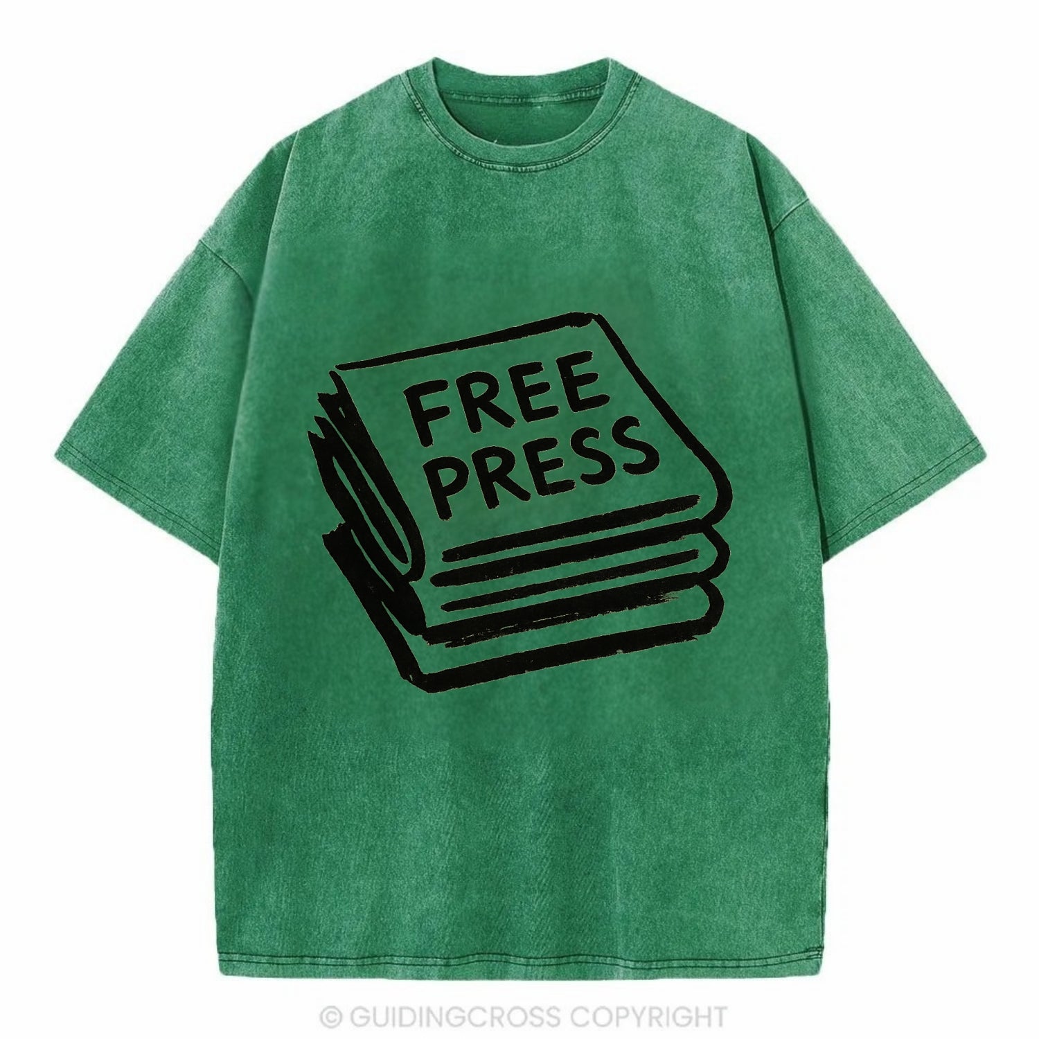 Stack of newspapers - free press bold ink brushstrokes - Vintage T-shirt - Forest Mist(Green)