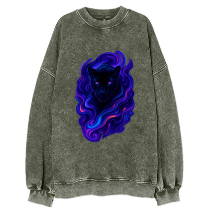 Sleek black panther emerging from swirls of deep purple and electric blue, - Vintage Sweatshirt - Forest Mist(Green)