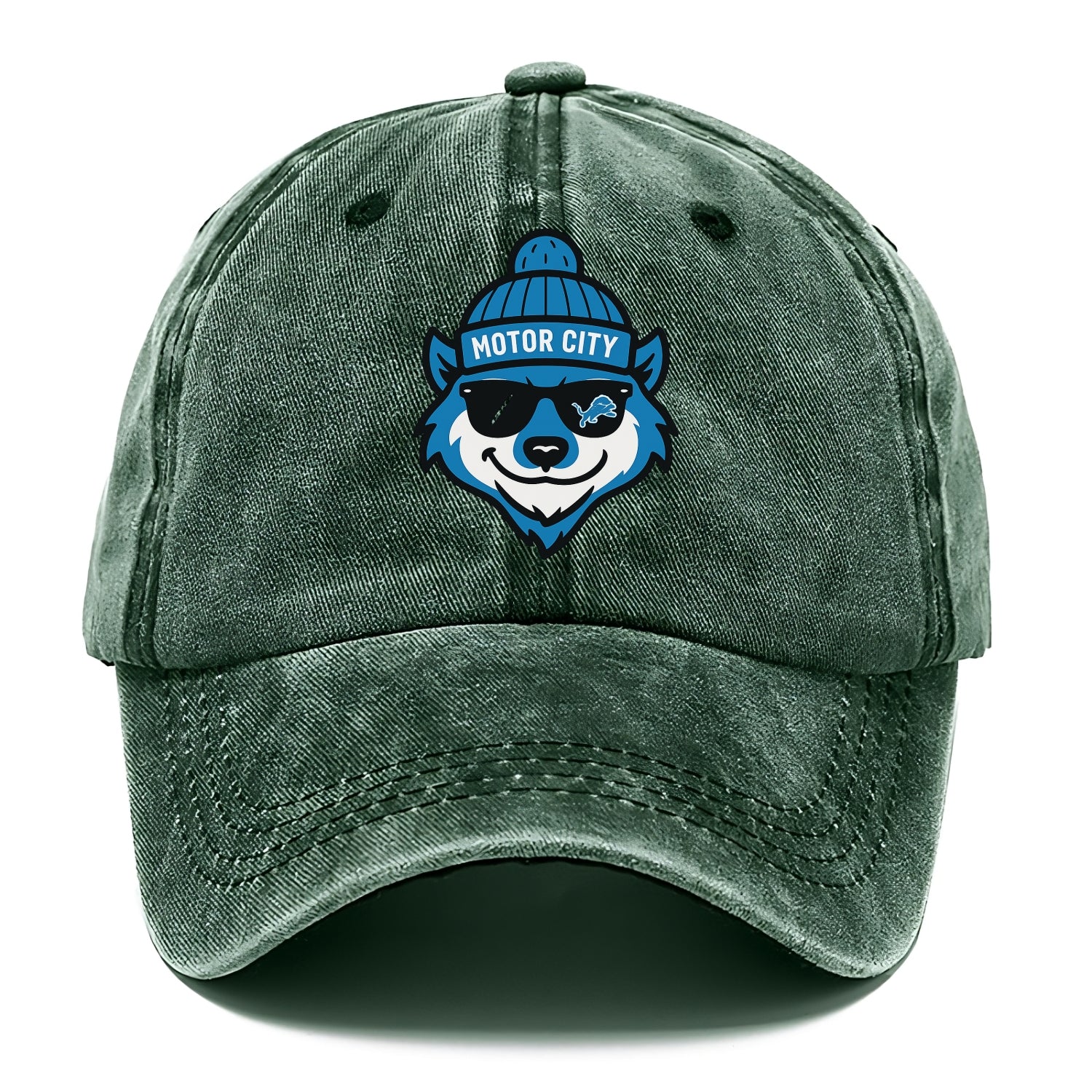 Motor City Wolverine wearing Lions beanie with gear patch and wayfarer sunglasses - Classic Cap - Forest Mist(Green)