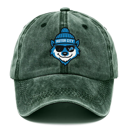 Motor City Wolverine wearing Lions beanie with gear patch and wayfarer sunglasses - Classic Cap - Forest Mist(Green)