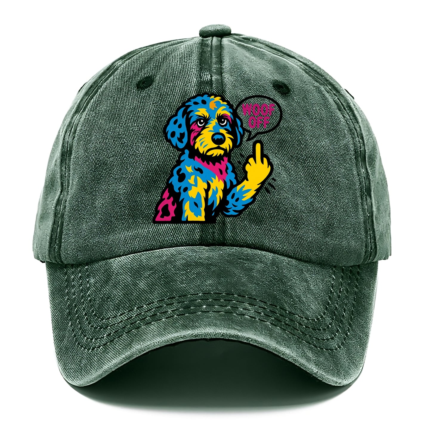 Aussiedoodle with merle patches and curly coat, playful smart paw raised - Classic Cap - Forest Mist(Green)