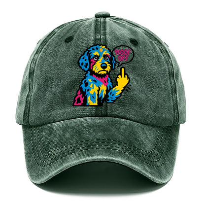 Aussiedoodle with merle patches and curly coat, playful smart paw raised - Classic Cap - Forest Mist(Green)