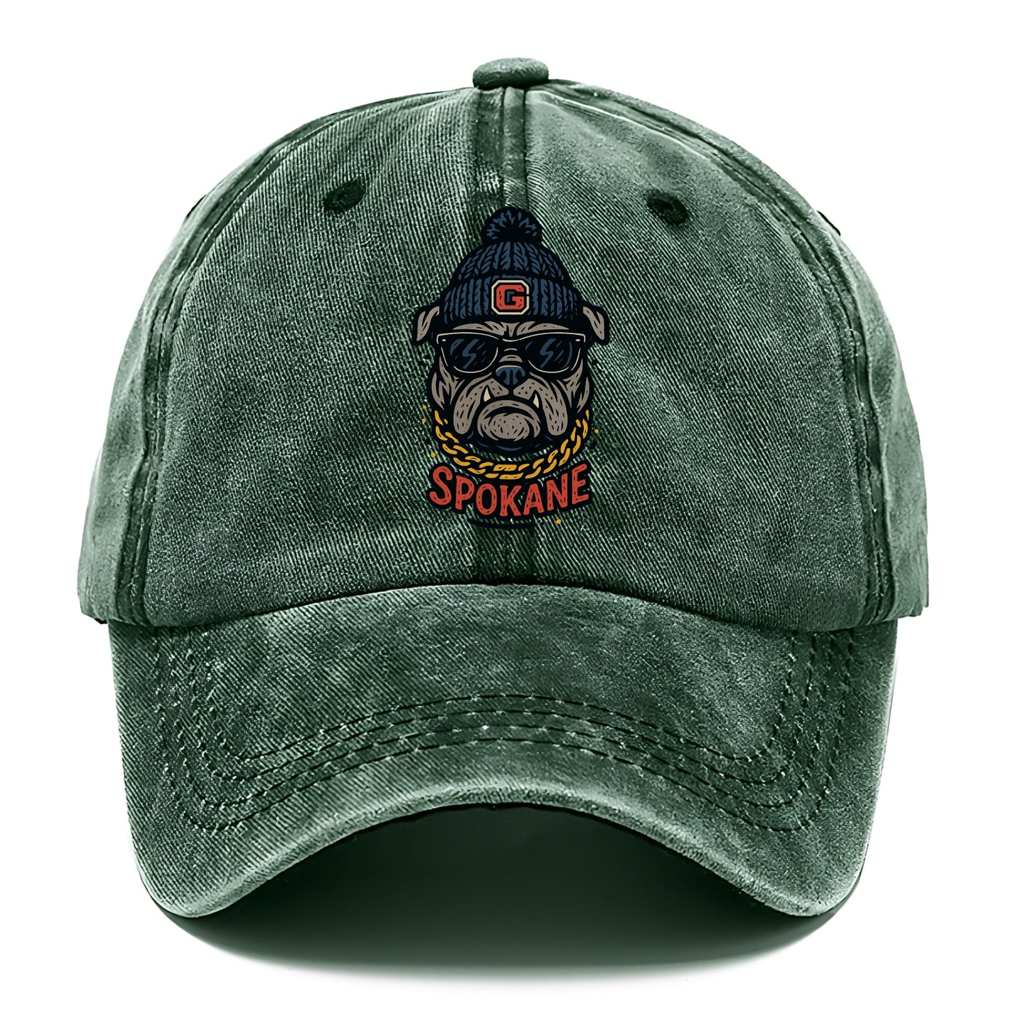 Spokane Bulldog wearing Gonzaga beanie with G patch - Classic Cap - Forest Mist(Green)
