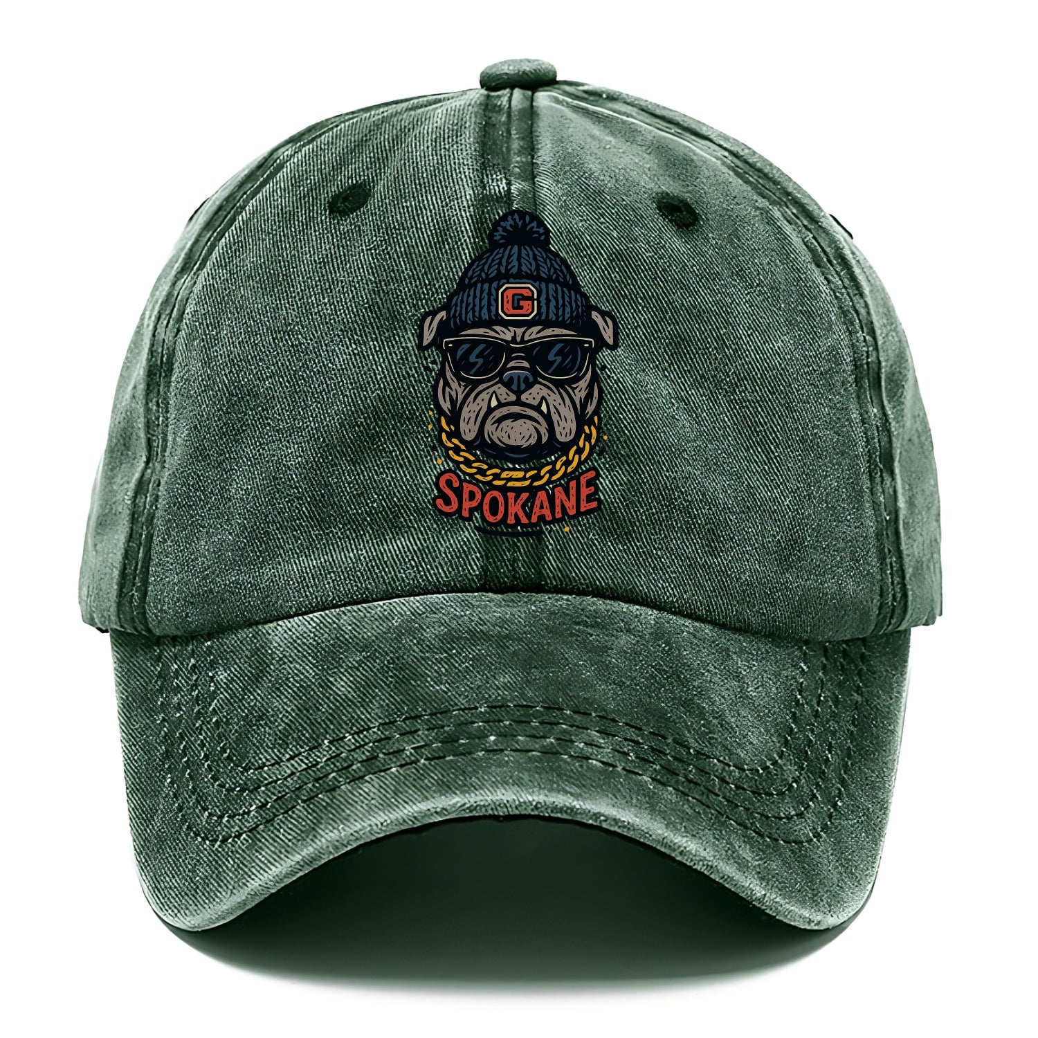 Spokane Bulldog wearing Gonzaga beanie with G patch - Classic Cap - Forest Mist(Green)