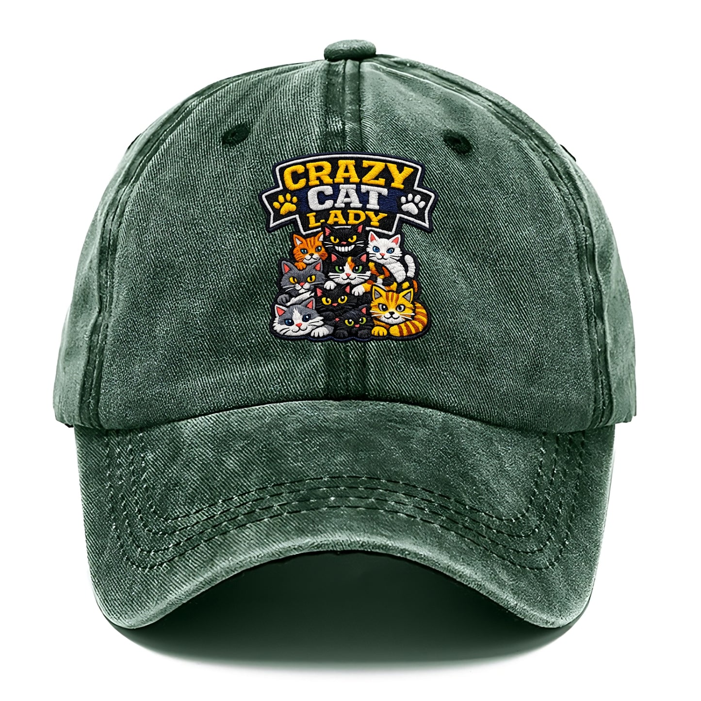 CRAZY CAT LADY - cat pile in multicolor , cat collector - Classic Cap - Forest Mist(Green)