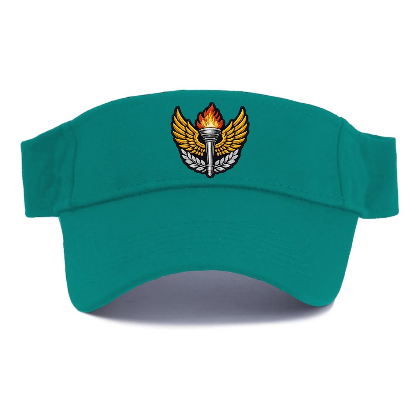 Embroidered patch design - TRACK AND FIELD TORCH - Olympic style torch with wings in gold - Visor - Forest Mist(Green)