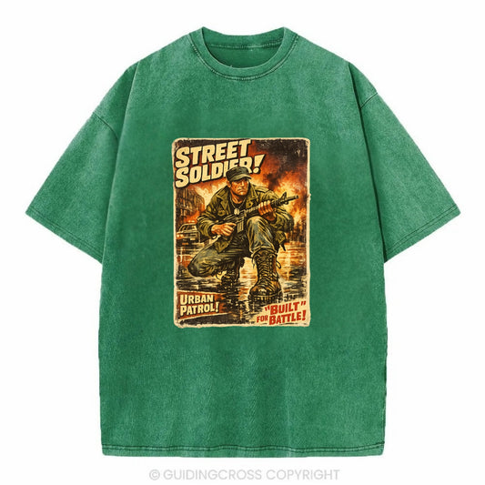 COMBAT READY | Military boots on wet pavement | Street soldier | Urban patrol | - Vintage T-shirt - Forest Mist(Green)