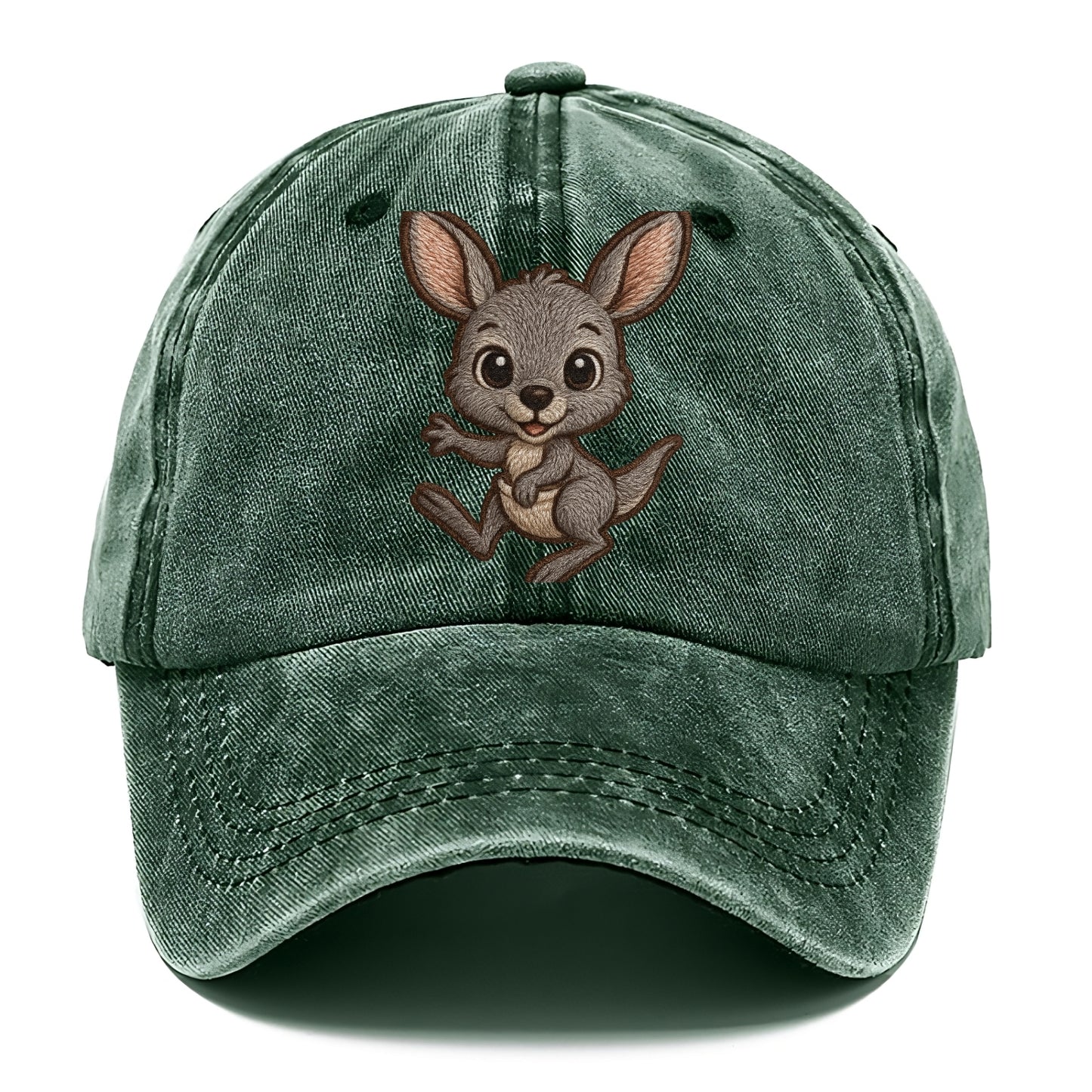 Baby Kangaroo Joey - gray fur, large ears, in pouch peek, bright eyes, front-facing, - Classic Cap - Forest Mist(Green)