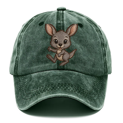 Baby Kangaroo Joey - gray fur, large ears, in pouch peek, bright eyes, front-facing, - Classic Cap - Forest Mist(Green)