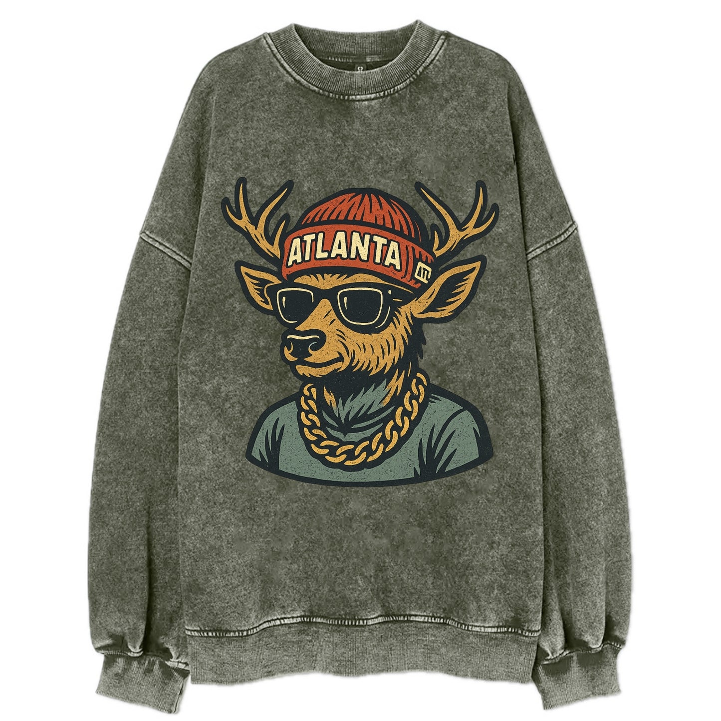 "deer" "atlanta" "atl" "red" "us South" - Vintage Sweatshirt - Forest Mist(Green)