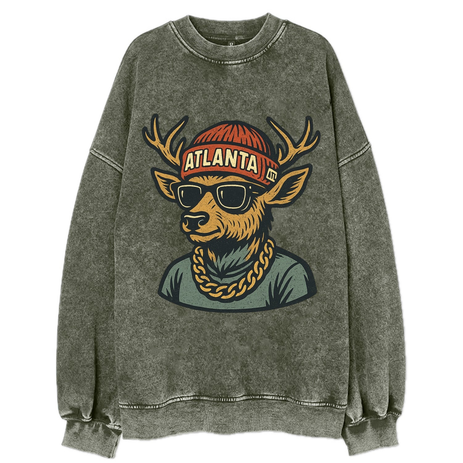 "deer" "atlanta" "atl" "red" "us South" - Vintage Sweatshirt - Forest Mist(Green)