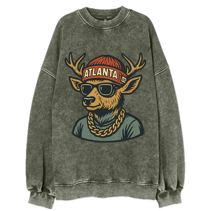 "deer" "atlanta" "atl" "red" "us South" - Vintage Sweatshirt - Forest Mist(Green)