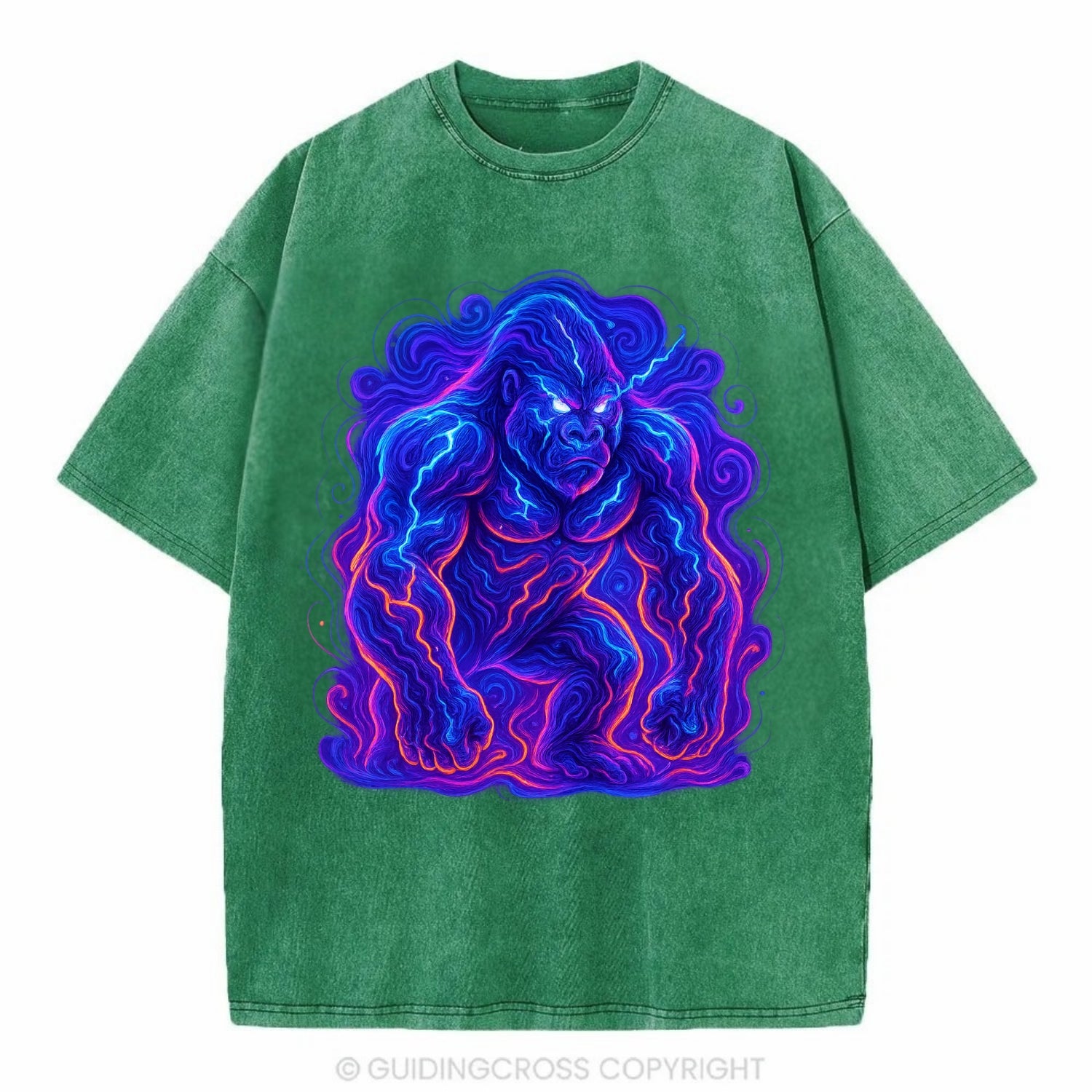 Mighty gorilla with electricity flowing through defined muscles, lightning bolt - Vintage T-shirt - Forest Mist(Green)