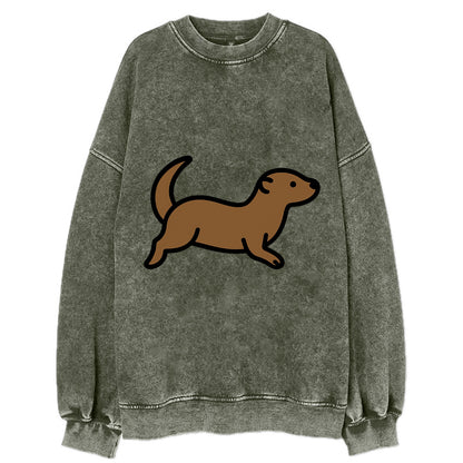 Otter - Brown sleek swimming pose flat side profile - Vintage Sweatshirt - Forest Mist(Green)