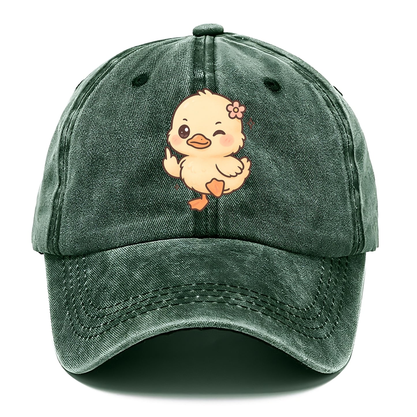fluffy baby duck with small flower, one webbed foot raised sassily - Classic Cap - Forest Mist(Green)
