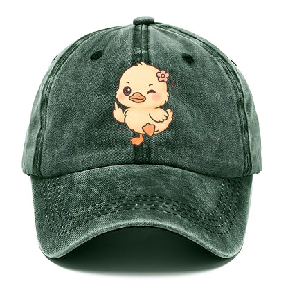fluffy baby duck with small flower, one webbed foot raised sassily - Classic Cap - Forest Mist(Green)