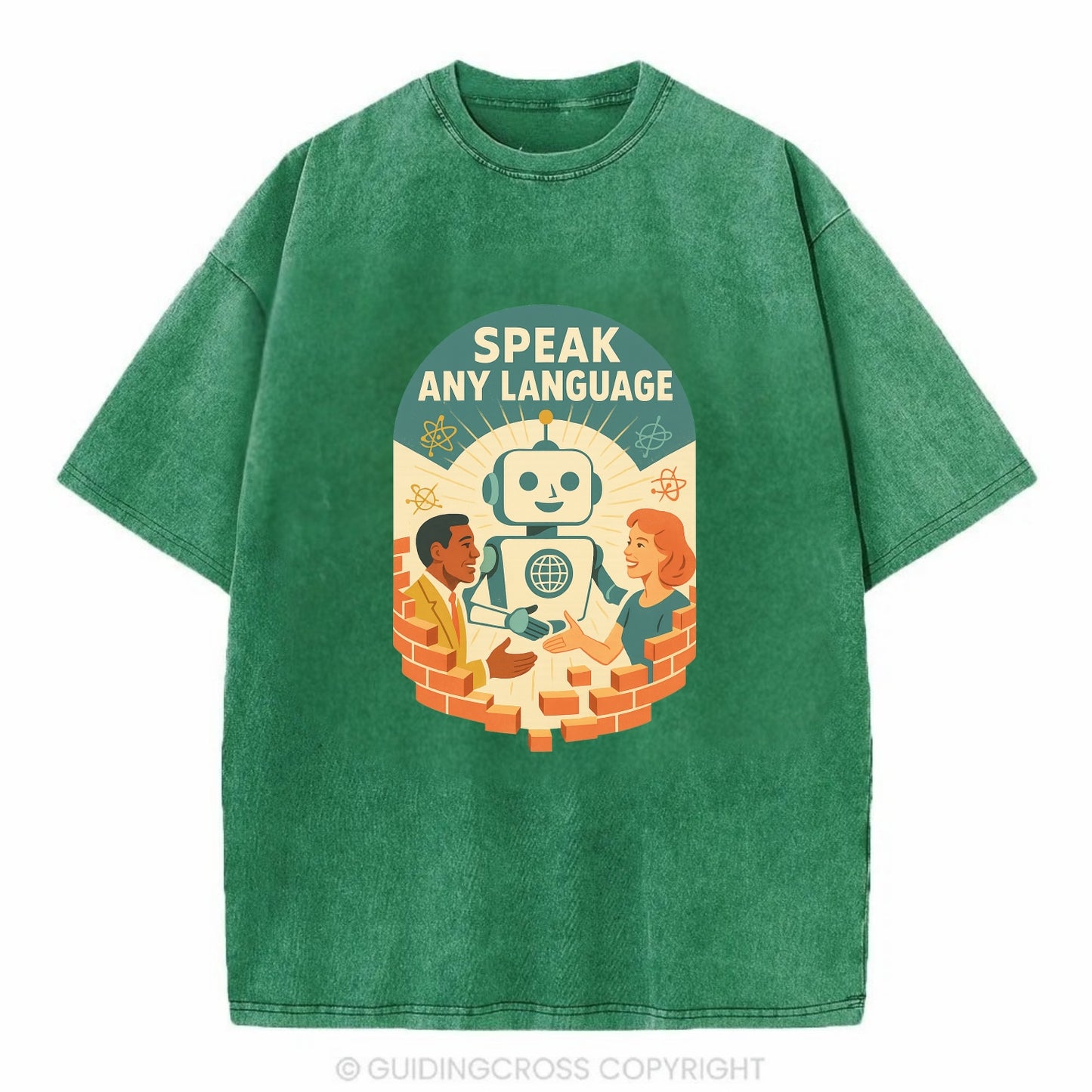 Language learning AI breaking down barriers - "Speak Any Language" - - Vintage T-shirt - Forest Mist(Green)