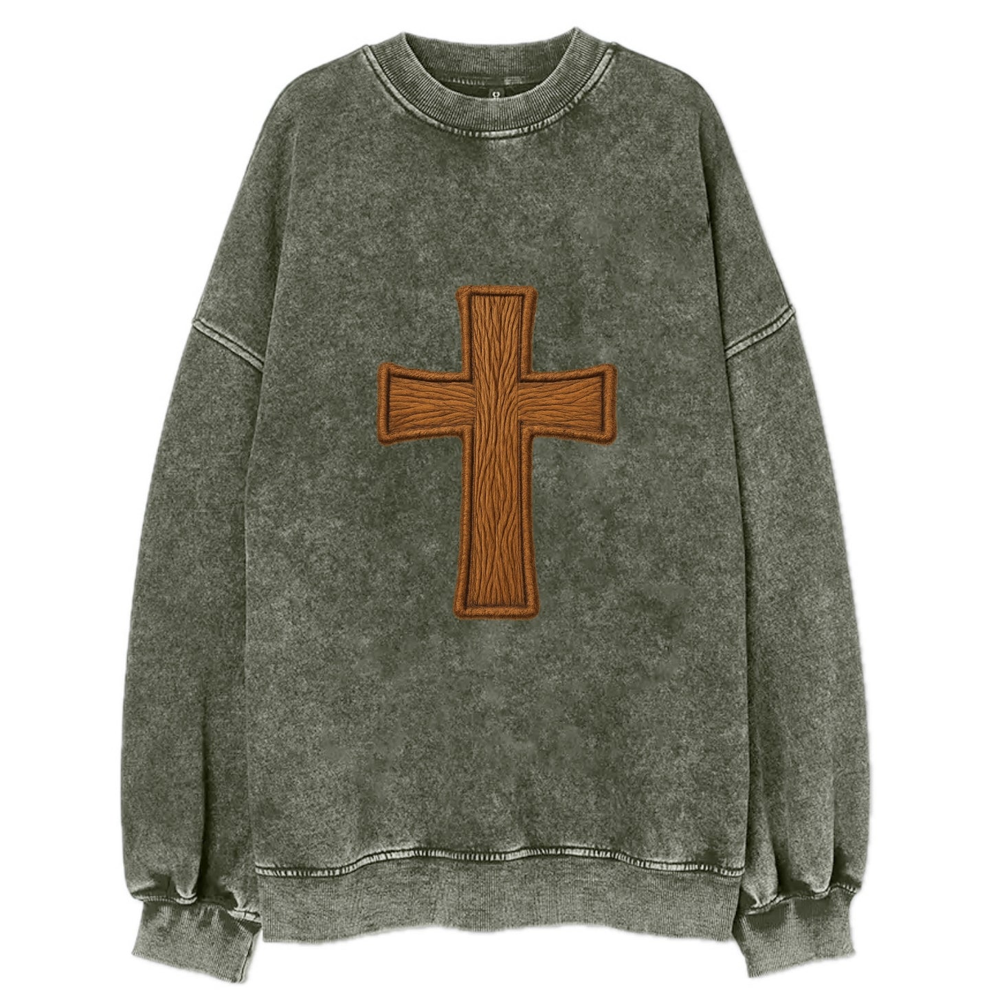 Carved Cross  - Vintage Sweatshirt - Forest Mist(Green)