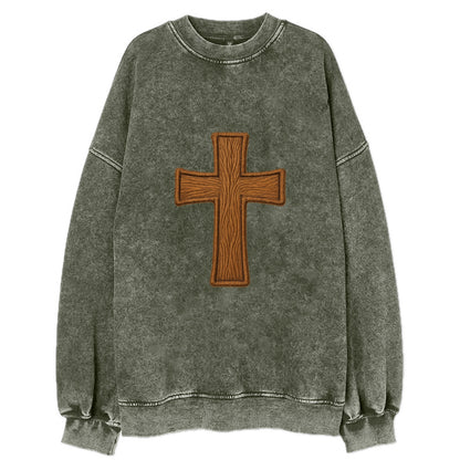 Carved Cross  - Vintage Sweatshirt - Forest Mist(Green)