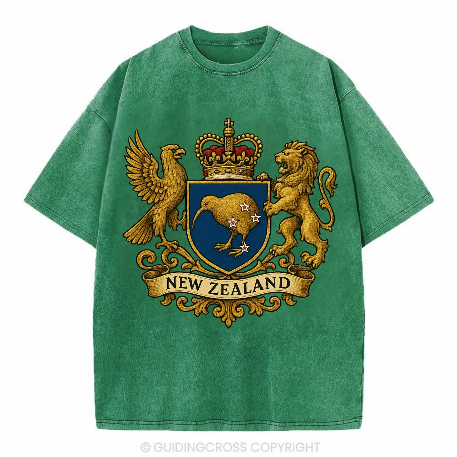 New Zealand Heritage Badge  - Vintage T-shirt - Forest Mist(Green)